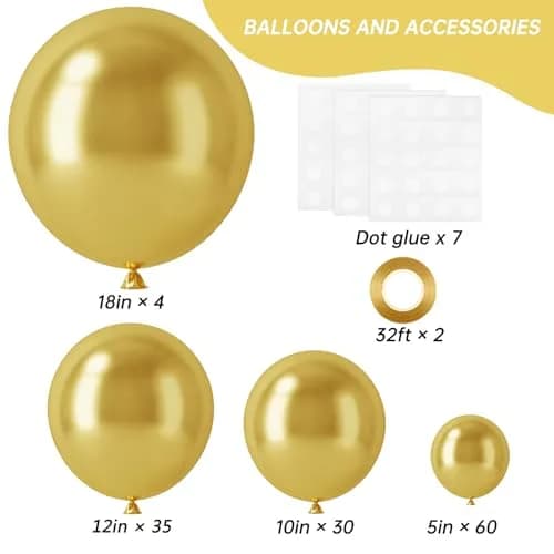 rubfac Gold Balloons Assorted Sizes Chrome Gold Balloon Arch Kit 129pcs | Party Decorations for Birthdays & Weddings thumbnail 2