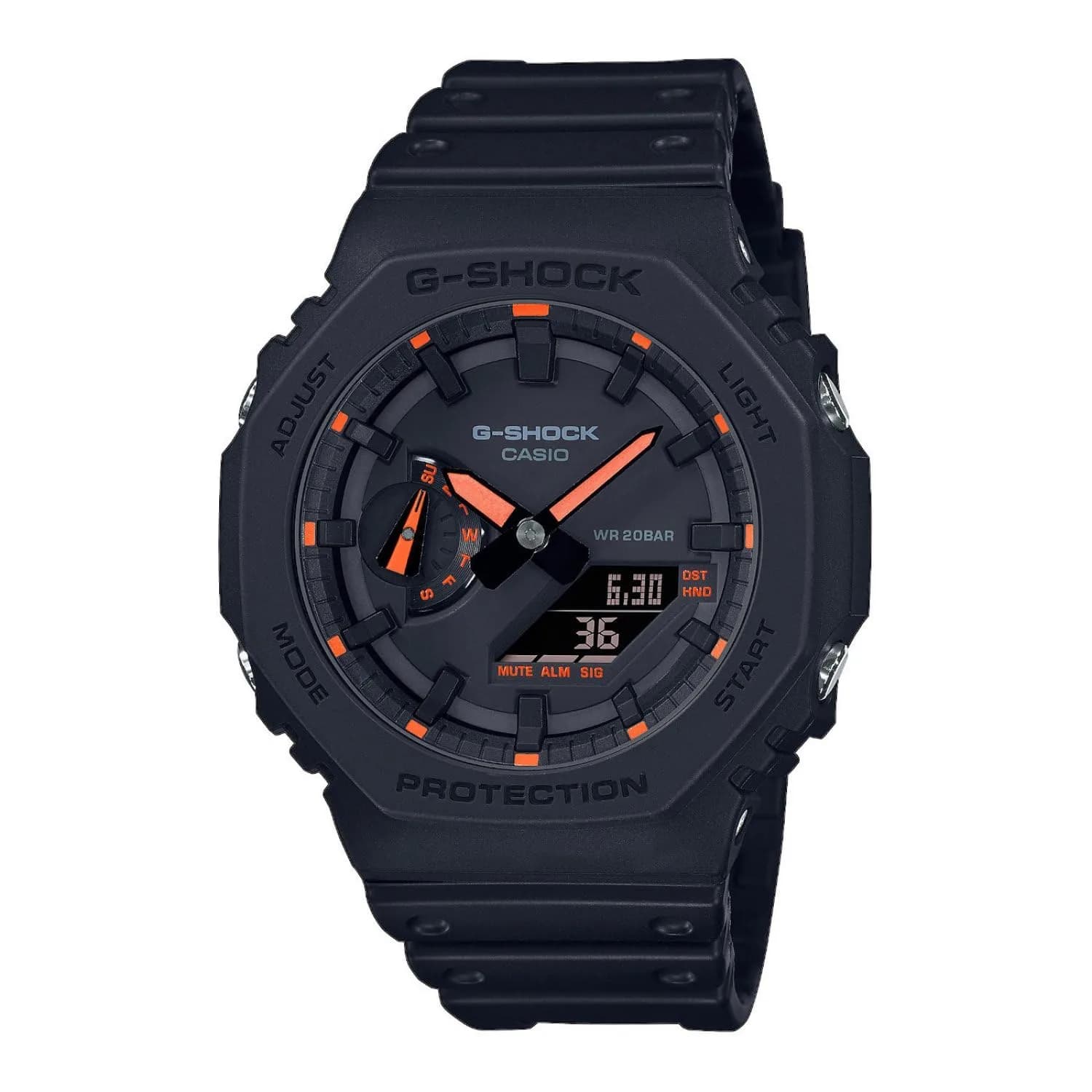 Casio GA-2100-1A4ER G-Shock Neon Accent Quartz Watch for Men, Black/Orange | Durable Resin Case & 200M Water Resistance