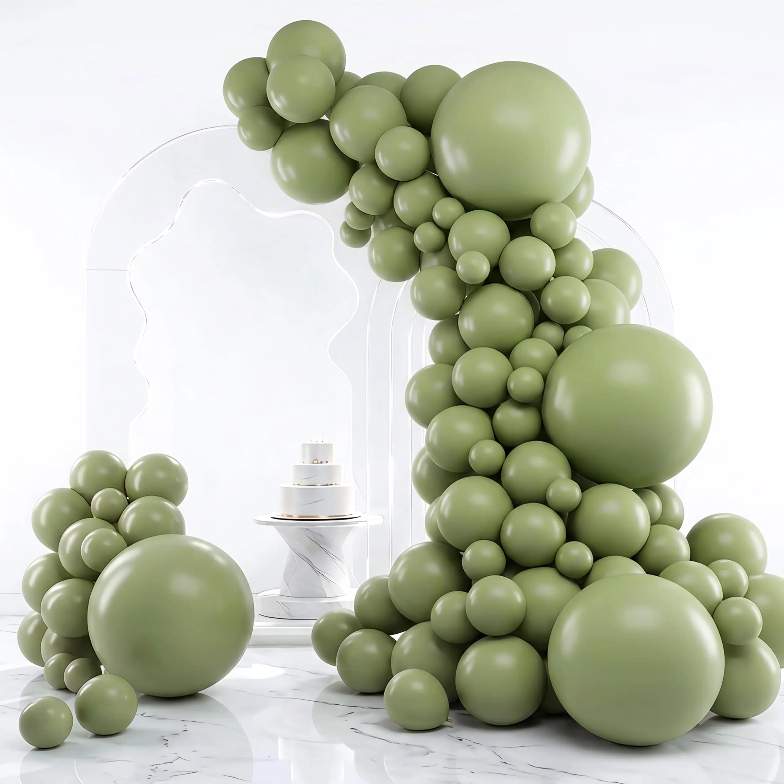 rubfac White Balloon Arch Kit 129pcs (4.5cm - 45cm) | Assorted Colors for Parties — Sage Green