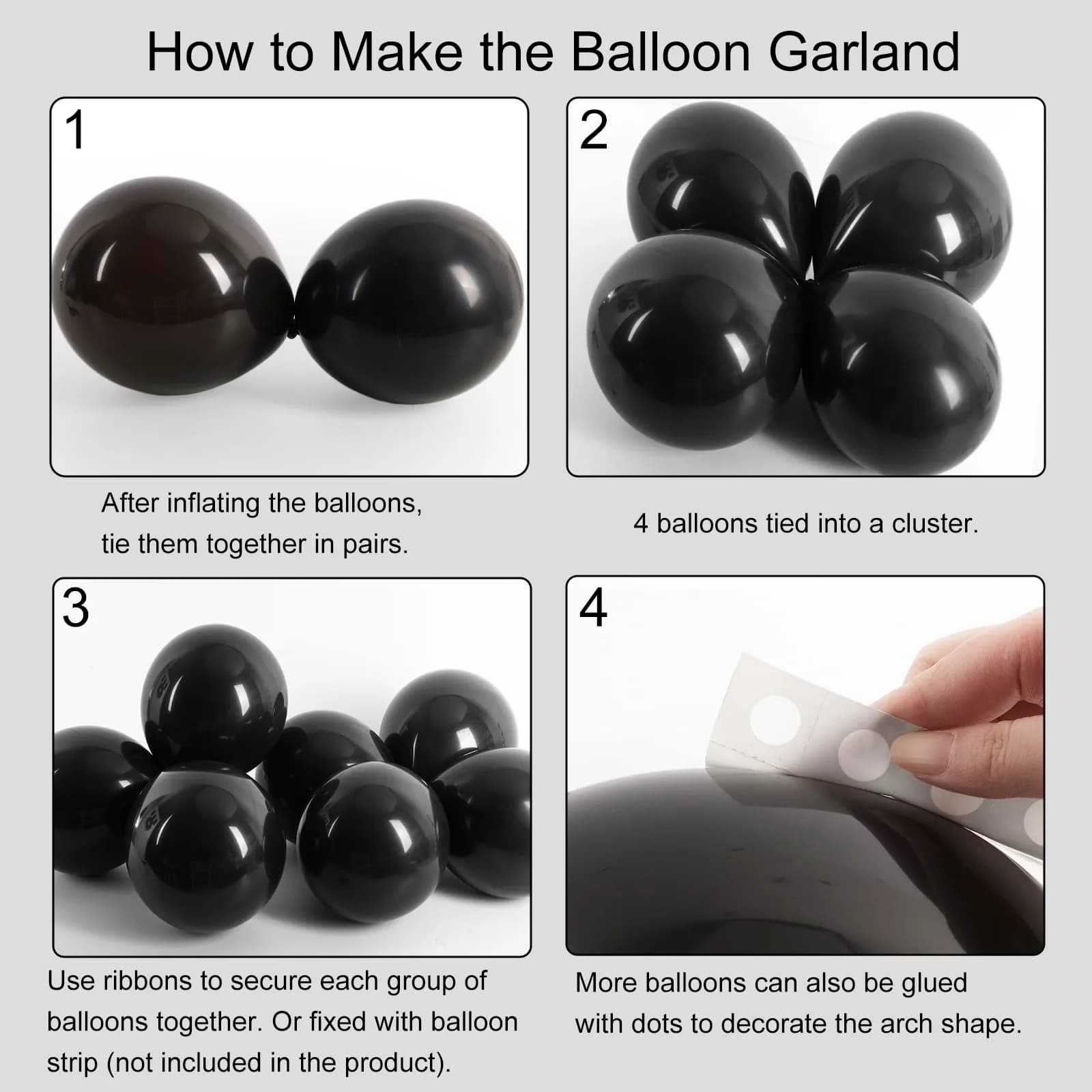 RUBFAC Black Balloon Arch Kit 129pcs Assorted Sizes | Premium Latex Party Balloons for Birthdays & Events - view 4