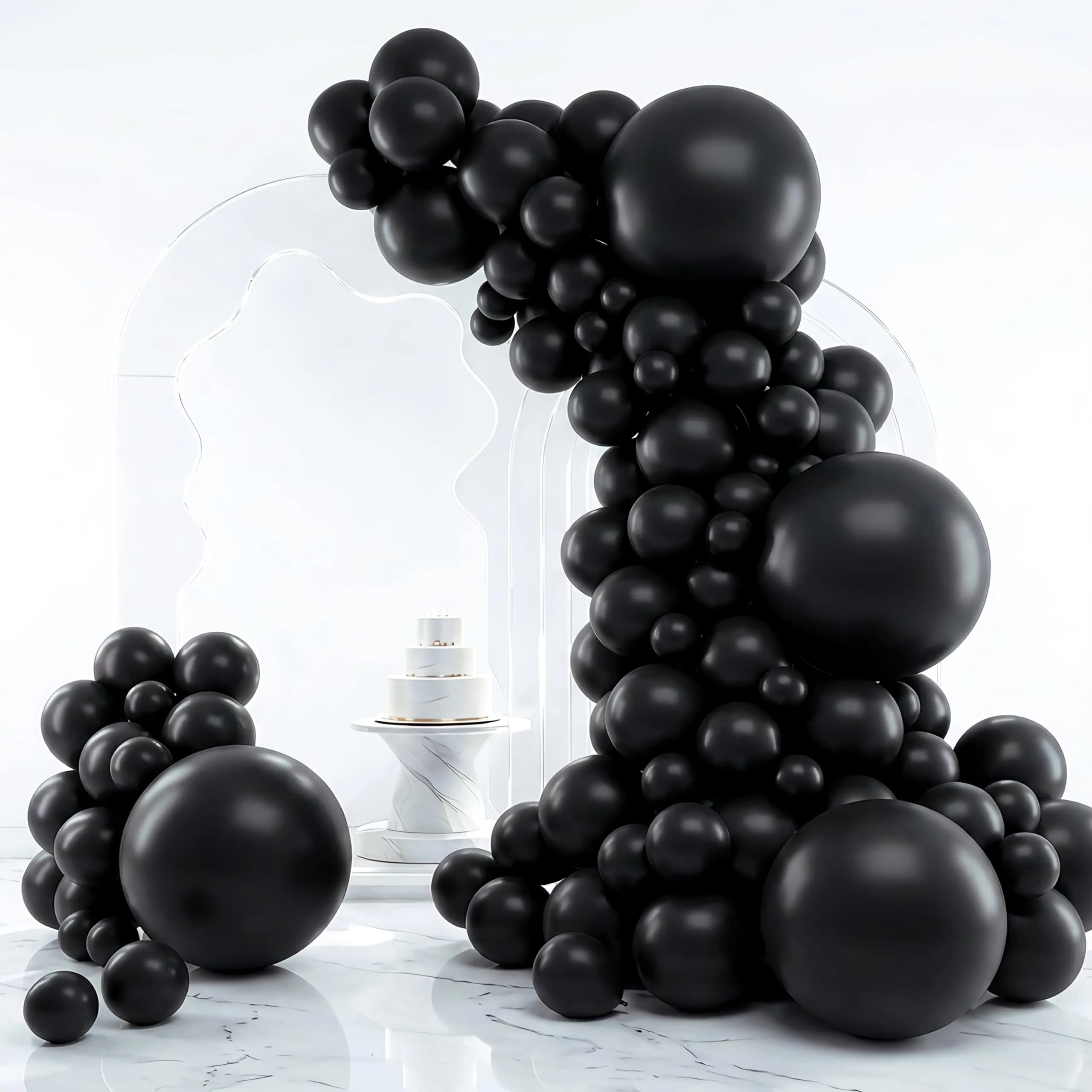 RUBFAC Black Balloon Arch Kit 129pcs Assorted Sizes | Premium Latex Party Balloons for Birthdays & Events - main product image
