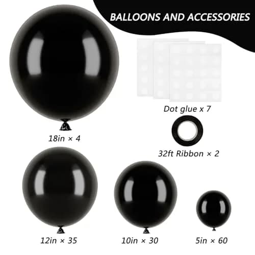 RUBFAC Black Balloon Arch Kit 129pcs Assorted Sizes | Premium Latex Party Balloons for Birthdays & Events thumbnail 2
