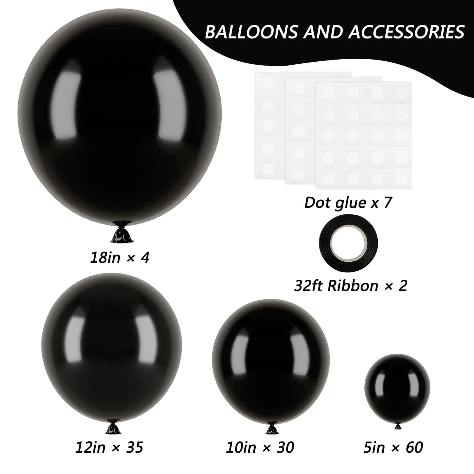 RUBFAC Black Balloon Arch Kit 129pcs Assorted Sizes | Premium Latex Party Balloons for Birthdays & Events - view 2