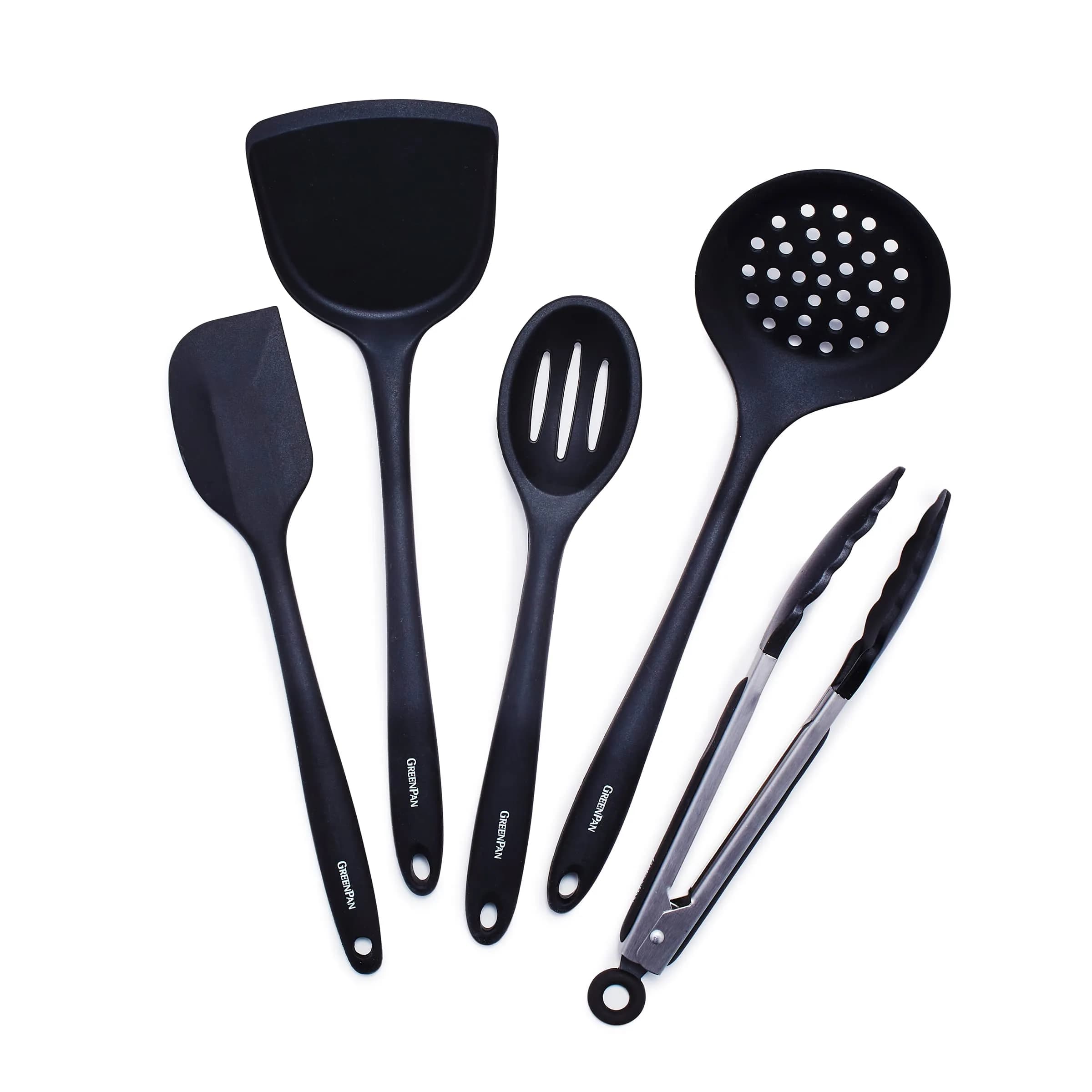 GreenPan 5 Piece Cooking Utensil Set, Silicone Nonstick, Scratch-Free, Black | Versatile Kitchen Tools