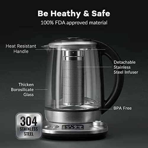Mecity Electric Tea Kettle with Removable Infuser 1.7L | 9 Preset Brewing Programs & Temp Control thumbnail 7