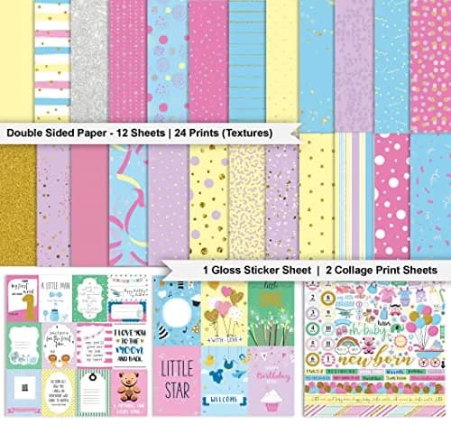 Inkdotpot Baby Theme Pastel Confetti Collection Scrapbook Paper Kit 12"x12" | 16 Pages Multicolor Cardstock with Stickers thumbnail 2