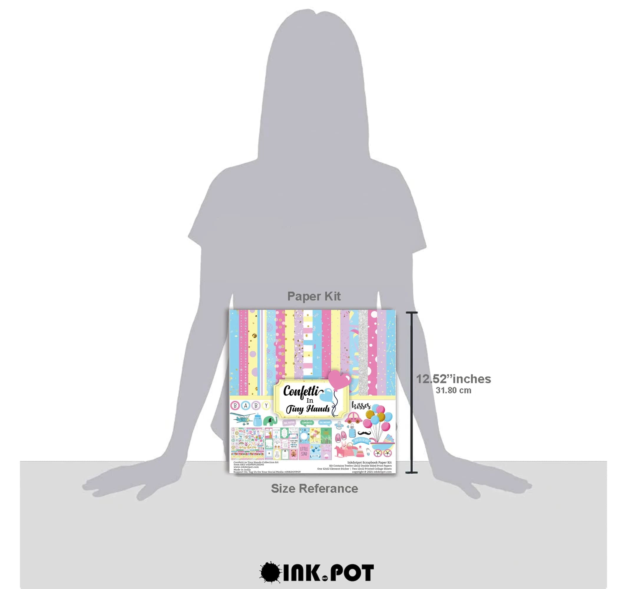 Inkdotpot Baby Theme Pastel Confetti Collection Scrapbook Paper Kit 12"x12" | 16 Pages Multicolor Cardstock with Stickers - view 4