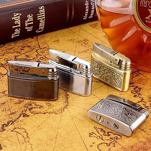 YANCONG Vintage Kerosene Lighter Retro Embossed Antique Style Petrol Lighter for Men (Silver) | Copper, Kerosene, 52*40*15mm thumbnail 5