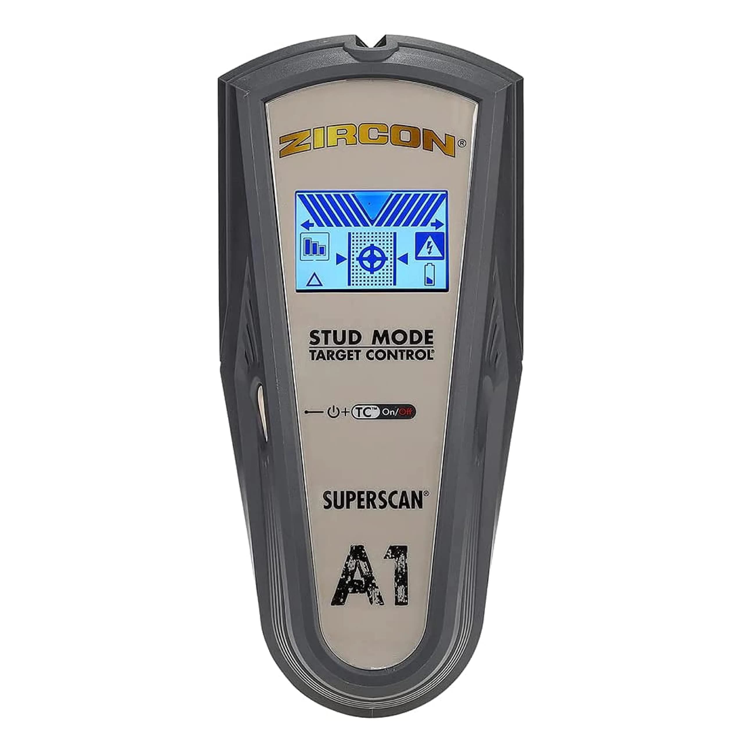 Zircon SuperScan A1 Advanced Stud Finder with Target Control and StudScan Mode | Detects Wood & Metal Studs up to 19mm — Dark Grey