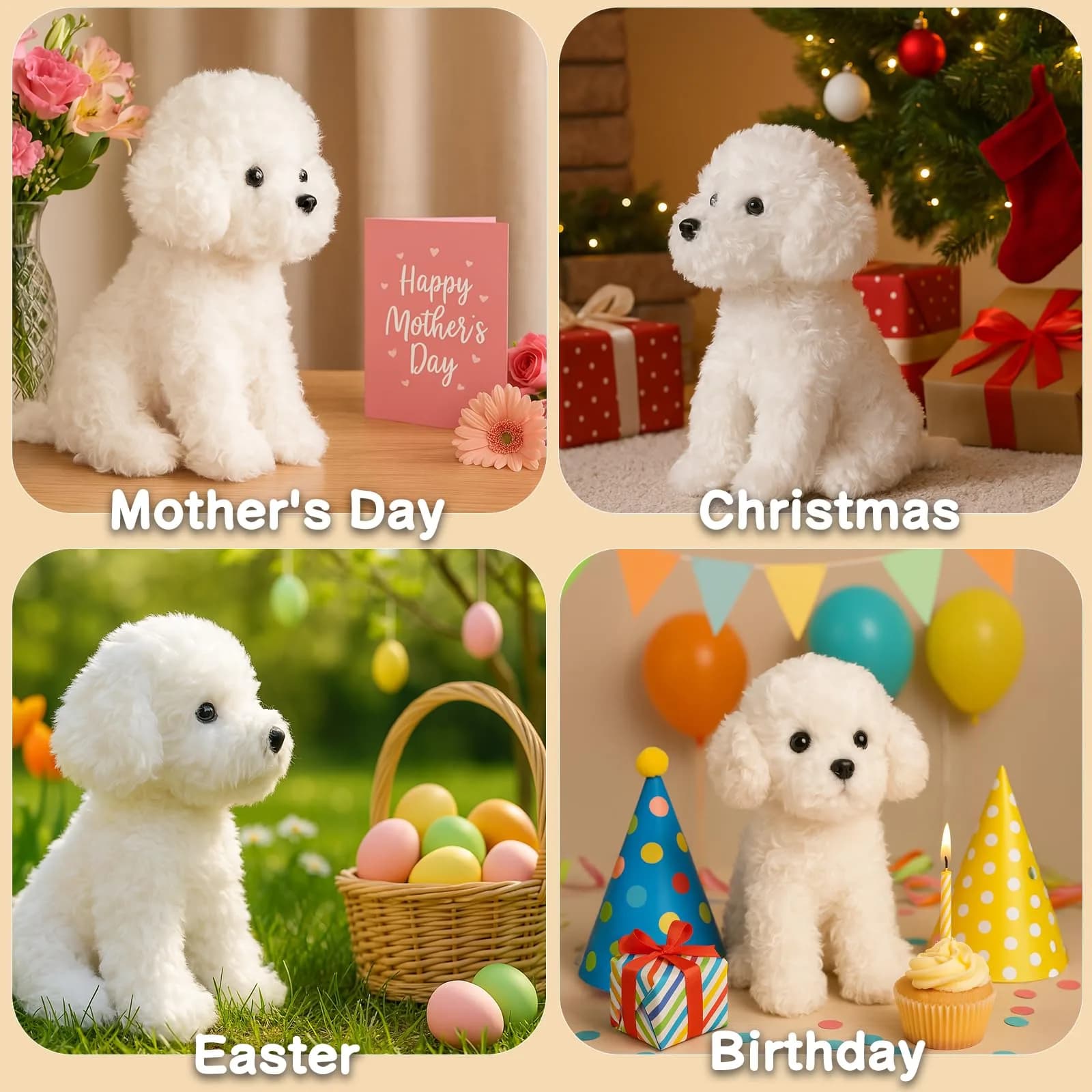 WEIGEDU White Toy Poodle Stuffed Animal Dog Puppy - Bichon Frise Maltese Maltipoo White Labradoodle Plush Toy for Kids and Babies 12.6" thumbnail 9