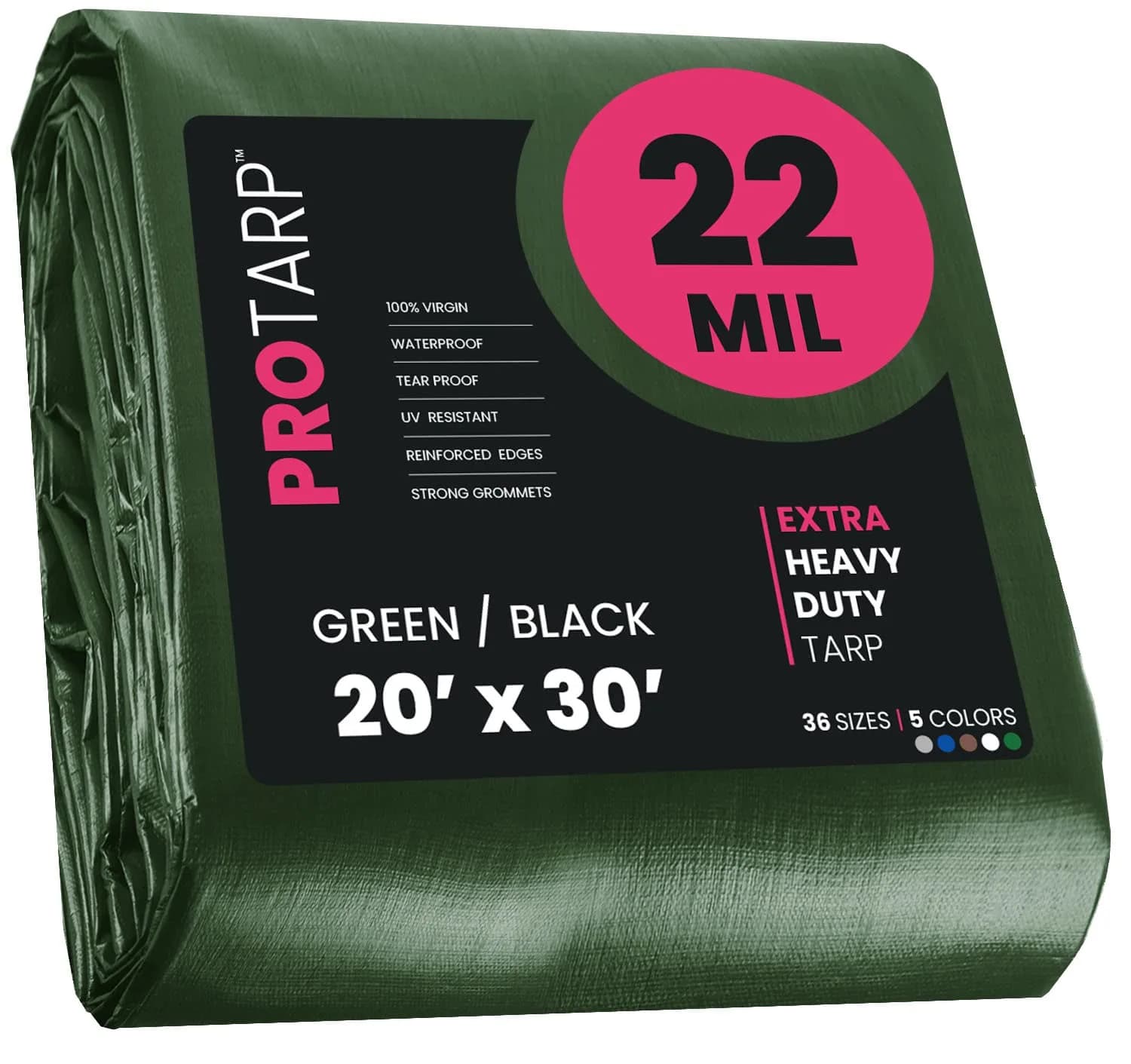 PROTARP Heavy Duty 22 Mil Tarp Cover 20′ X 30′ | Waterproof UV Resistant Rip & Tear Proof