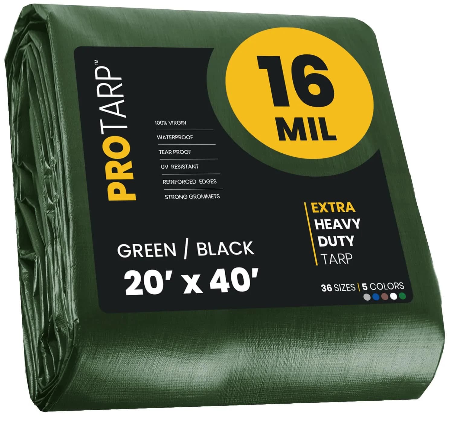 PROTARP Extra Heavy Duty 16 Mil Tarp Cover | Waterproof, UV Resistant, Rip & Tear Proof (20′ X 40′)