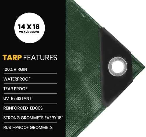 PROTARP Extra Heavy Duty 16 Mil Tarp Cover | Waterproof, UV Resistant, Rip & Tear Proof (20′ X 40′) thumbnail 4