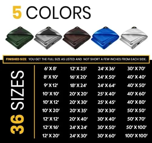 PROTARP Extra Heavy Duty 16 Mil Tarp Cover | Waterproof, UV Resistant, Rip & Tear Proof (20′ X 40′) thumbnail 3