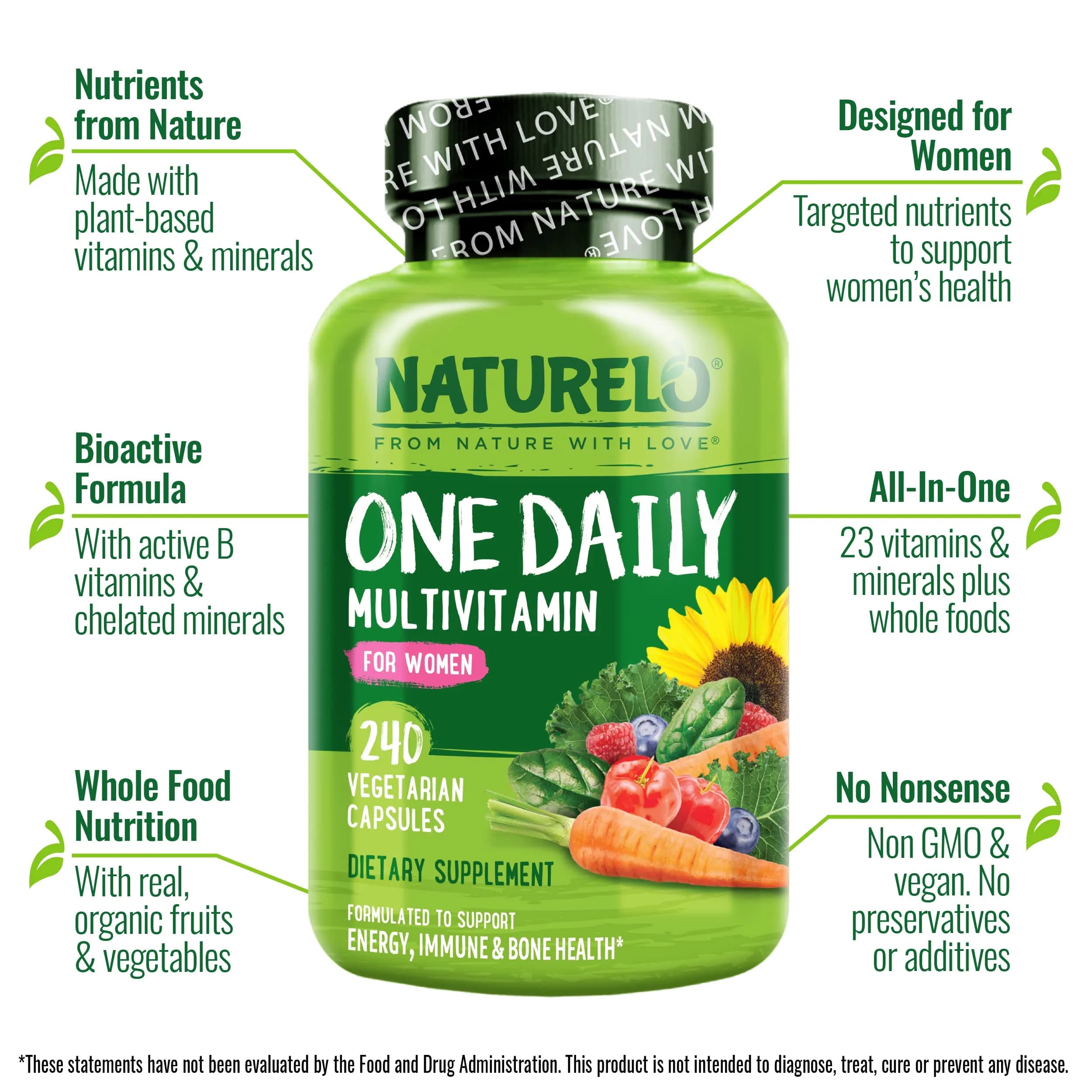 NATURELO One Daily Multivitamin for Women - 240 Count, Unflavored | Plant-Based, Vegan, Non-GMO - view 4