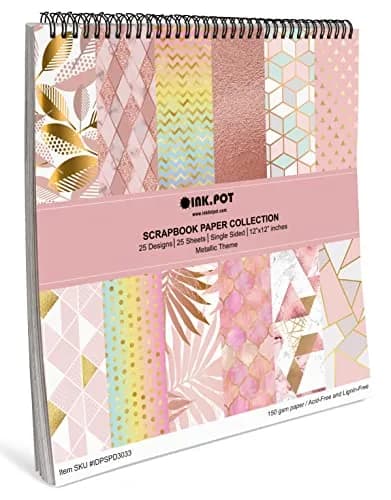 Inkdotpot 25 Sheets Metallic Pastels Theme Texture Scrapbook Paper 12x12 | Colorful DIY Craft Supplies thumbnail 6