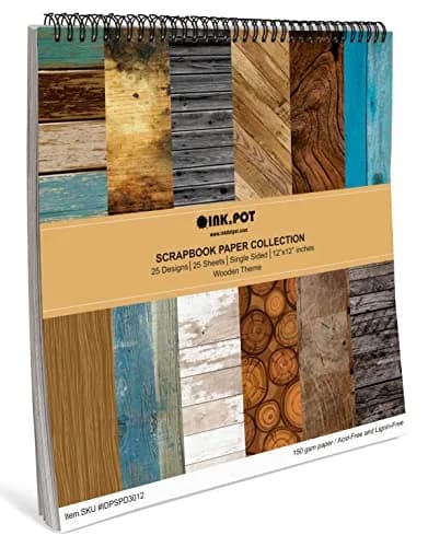 Inkdotpot 25 Sheets Rustic Wood Texture Scrapbook Paper Pad 12x12 | Colorful DIY Craft Supplies thumbnail 6