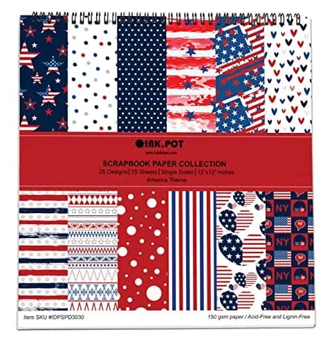 Inkdotpot America Theme Texture Scrapbook Paper Pad 12x12 Inch (25 Sheets, 150 GSM) | Acid-Free Cardstock for Crafts thumbnail 1