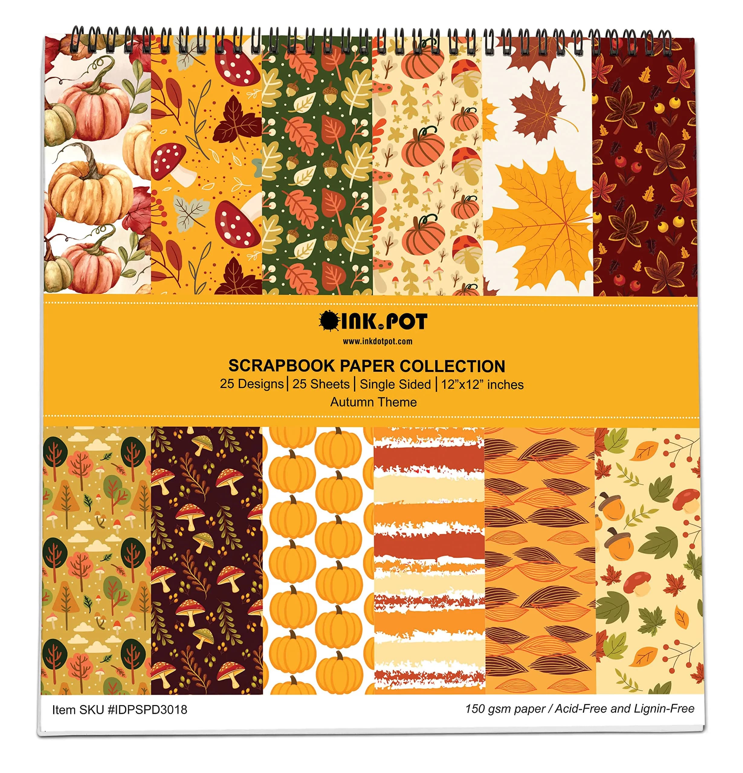 Inkdotpot 25 Sheets Autumn Fall Theme Texture Scrapbook Paper Pad 12x12 | Colorful Decorative Cardstock for DIY Crafts — Autumn Theme