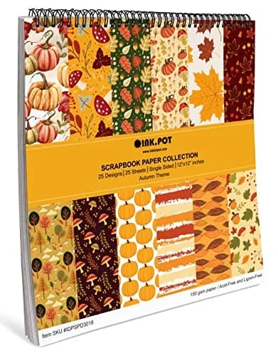 Inkdotpot 25 Sheets Autumn Fall Theme Texture Scrapbook Paper Pad 12x12 | Colorful Decorative Cardstock for DIY Crafts thumbnail 6