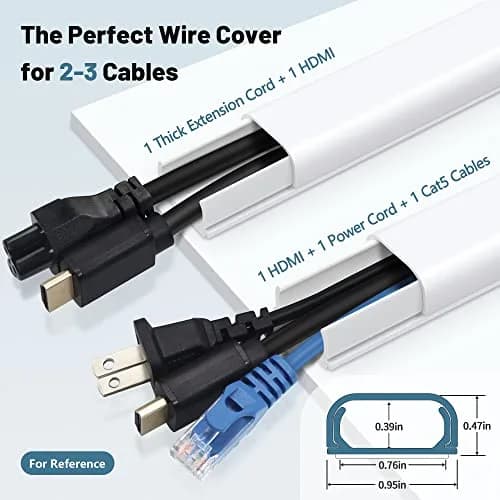ZhiYo 73" Cord Covers for Wires on Wall, White Cord Hider, 0.95" W x 0.47" | Paintable Cable Raceway for Wall Mounted TV thumbnail 2