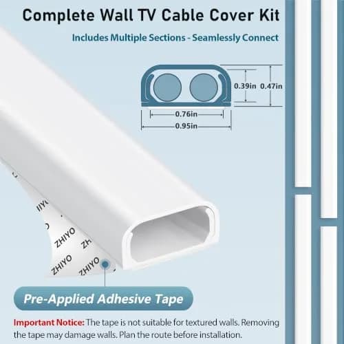 ZhiYo 73" Cord Covers for Wires on Wall, White Cord Hider, 0.95" W x 0.47" | Paintable Cable Raceway for Wall Mounted TV thumbnail 4