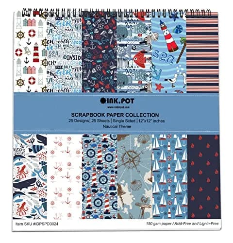 Inkdotpot Nautical Texture Scrapbook Paper Pad 12x12 Inch (30.48x30.48 cm) | 25 Sheets Acid-Free Decorative Cardstock for Crafts thumbnail 1