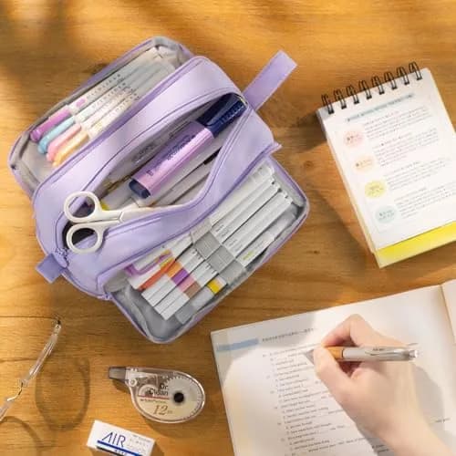 CICIMELON Large Capacity Pen Pencil Case with 4 Compartments | Multi-Slot School Organizer for Teen Girls, Women, Adults (Purple) thumbnail 2