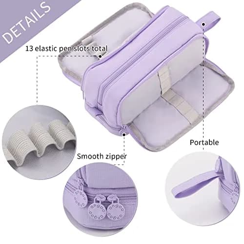 CICIMELON Large Capacity Pen Pencil Case with 4 Compartments | Multi-Slot School Organizer for Teen Girls, Women, Adults (Purple) thumbnail 4