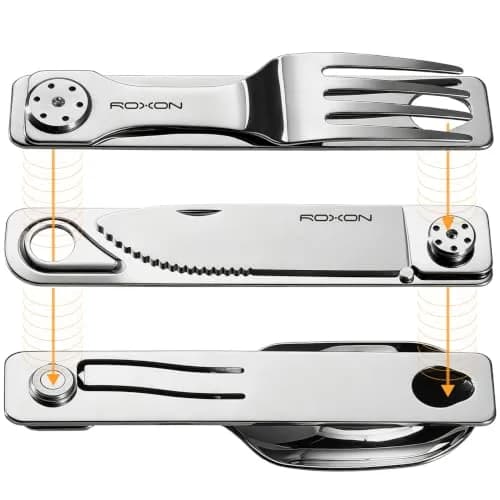 Roxon 3-in-1 Camping Utensils Set with Case (Knife, Spoon, Fork) Silver | Compact Food-Grade Stainless Steel thumbnail 1