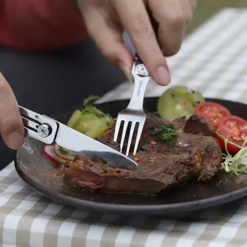 Roxon 3-in-1 Camping Utensils Set with Case (Knife, Spoon, Fork) Silver | Compact Food-Grade Stainless Steel thumbnail 2