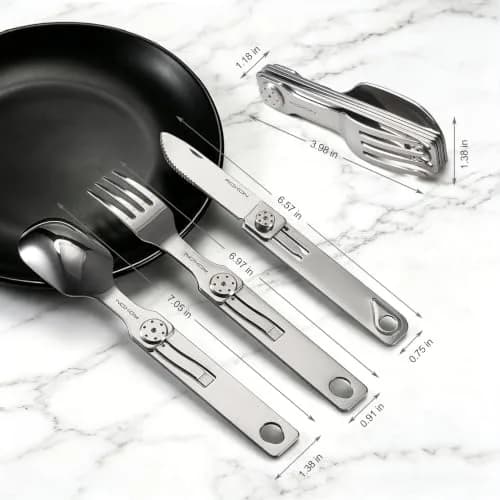 Roxon 3-in-1 Camping Utensils Set with Case (Knife, Spoon, Fork) Silver | Compact Food-Grade Stainless Steel thumbnail 3