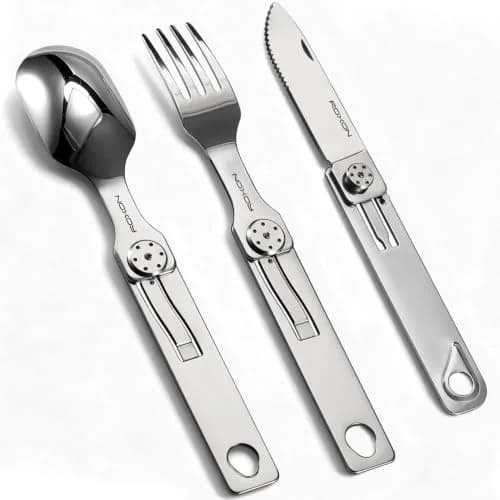 Roxon 3-in-1 Camping Utensils Set with Case (Knife, Spoon, Fork) Silver | Compact Food-Grade Stainless Steel thumbnail 4