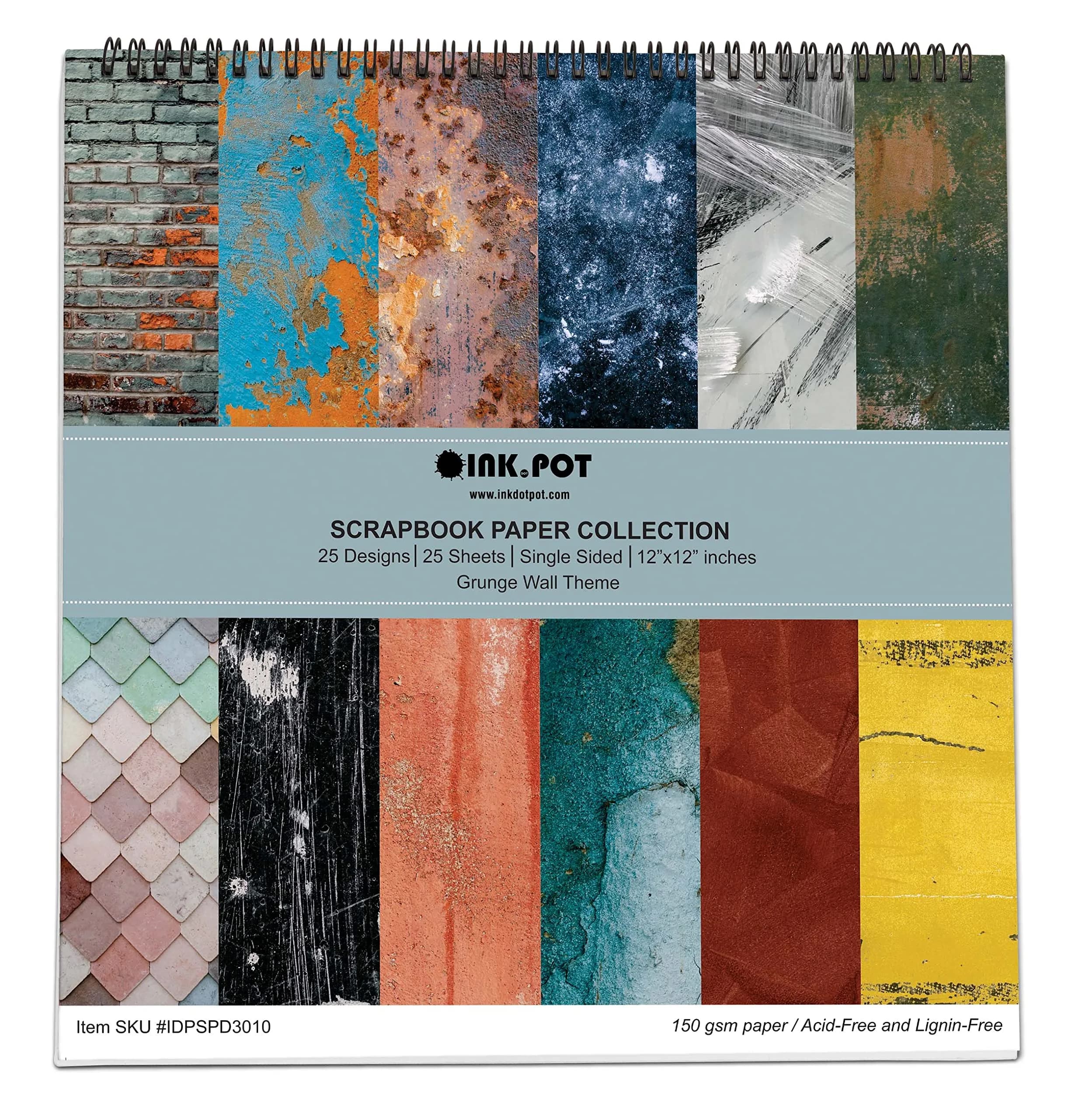Inkdotpot Grunge Wall Theme Scrapbook Paper Pad 12x12 Inch (30.48x30.48 cm) | 25 Sheets Single-Sided Acid-Free Cardstock — Grunge Wall Theme