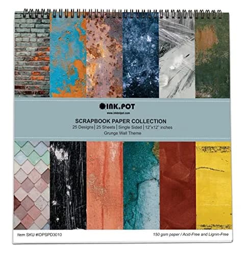 Inkdotpot Grunge Wall Theme Scrapbook Paper Pad 12x12 Inch (30.48x30.48 cm) | 25 Sheets Single-Sided Acid-Free Cardstock thumbnail 1