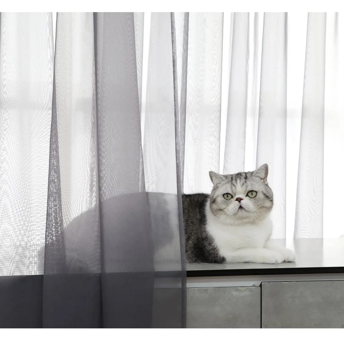 PHILEASY Dark Gray Sheer Curtains 45" Long x 52" Wide | Light-Filtering Rod Pocket Panels - main product image