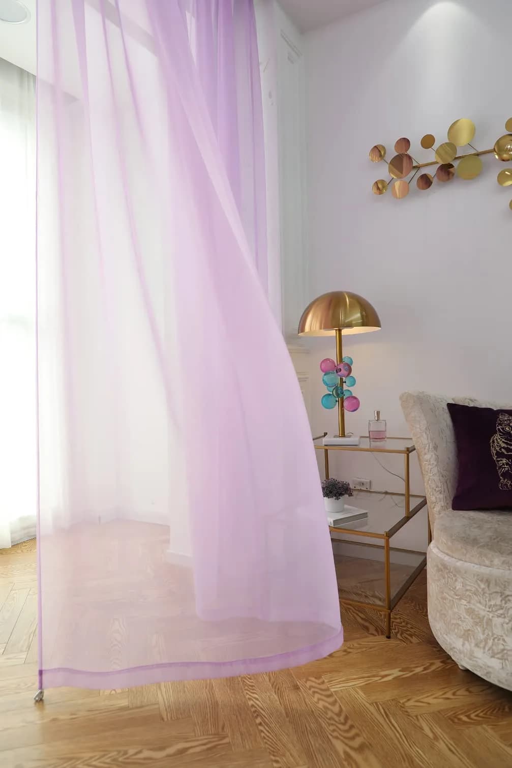 PHILEASY Purple Sheer Curtains 45" L x 52" W (Pack of 2) - Light Filtering Rod Pocket Panels - view 3