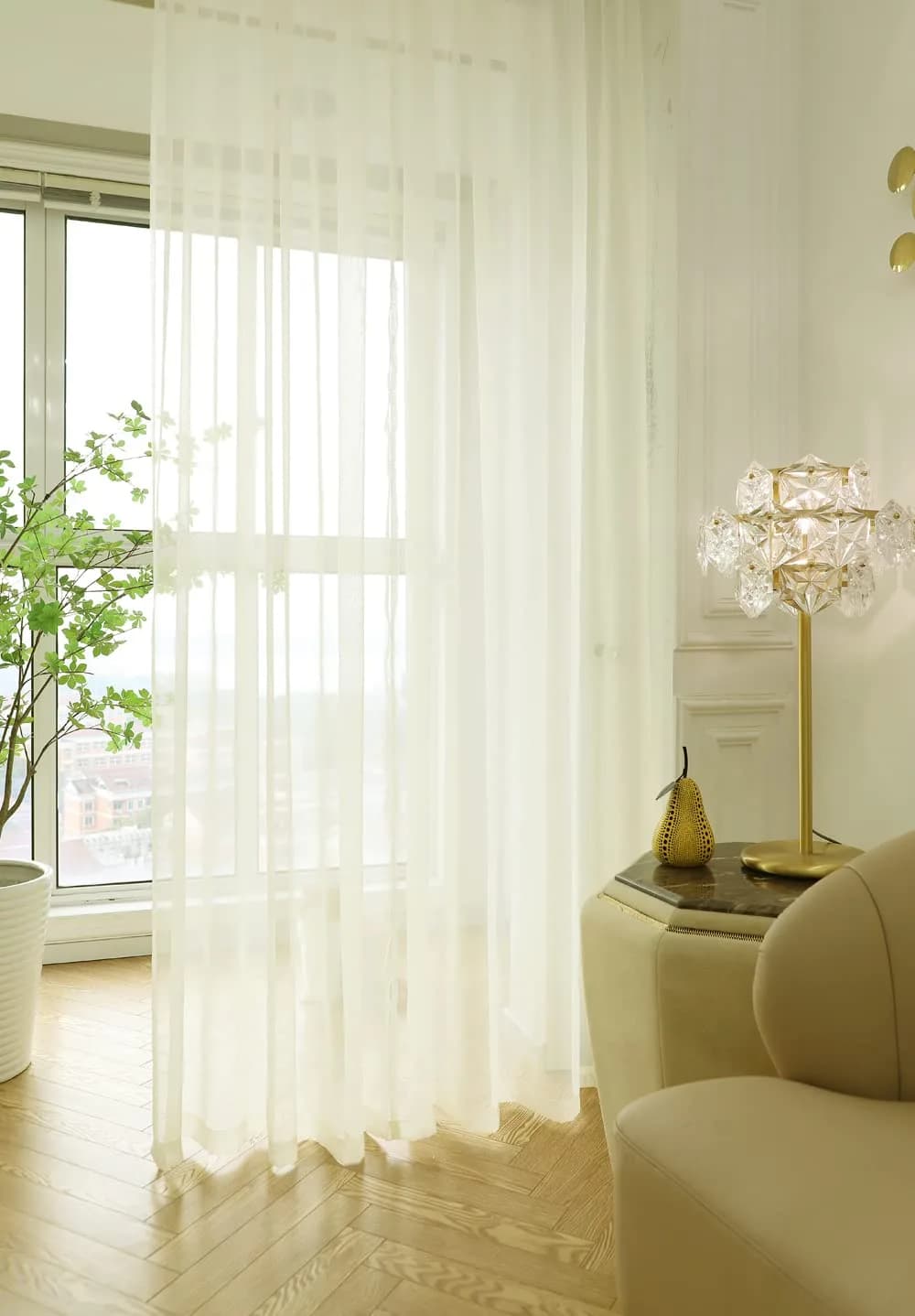 PHILEASY Light Yellow Sheer Curtains 45" Long | Pack of 2 Light-Filtering Rod Pocket Panels - view 2
