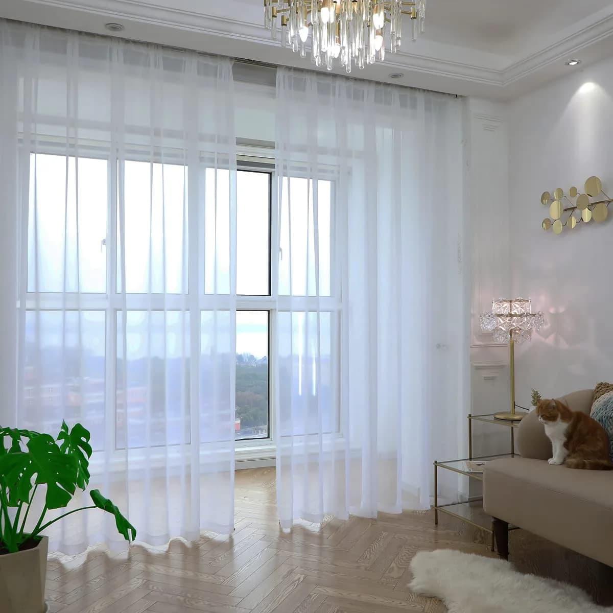 PHILEASY Ivory Sheer Curtains 45" L x 52" W - Pack of 2 Light-Filtering Rod Pocket Panels - main product image