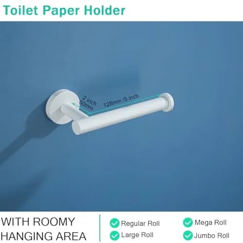 SEABEFORE White Toilet Paper Holder Wall-Mounted | Contemporary Stainless Steel Design thumbnail 6