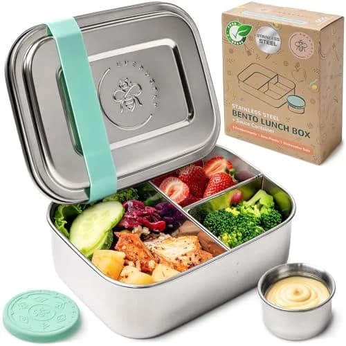 Everusely Stainless Steel Bento Box with Condiment Container - Green, 800ml (27oz) | Leakproof Food Storage for Adults thumbnail 1