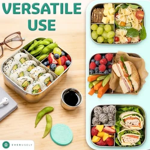 Everusely Stainless Steel Bento Box with Condiment Container - Green, 800ml (27oz) | Leakproof Food Storage for Adults thumbnail 5
