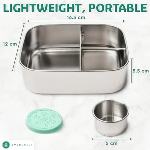 Everusely Stainless Steel Bento Box with Condiment Container - Green, 800ml (27oz) | Leakproof Food Storage for Adults thumbnail 7