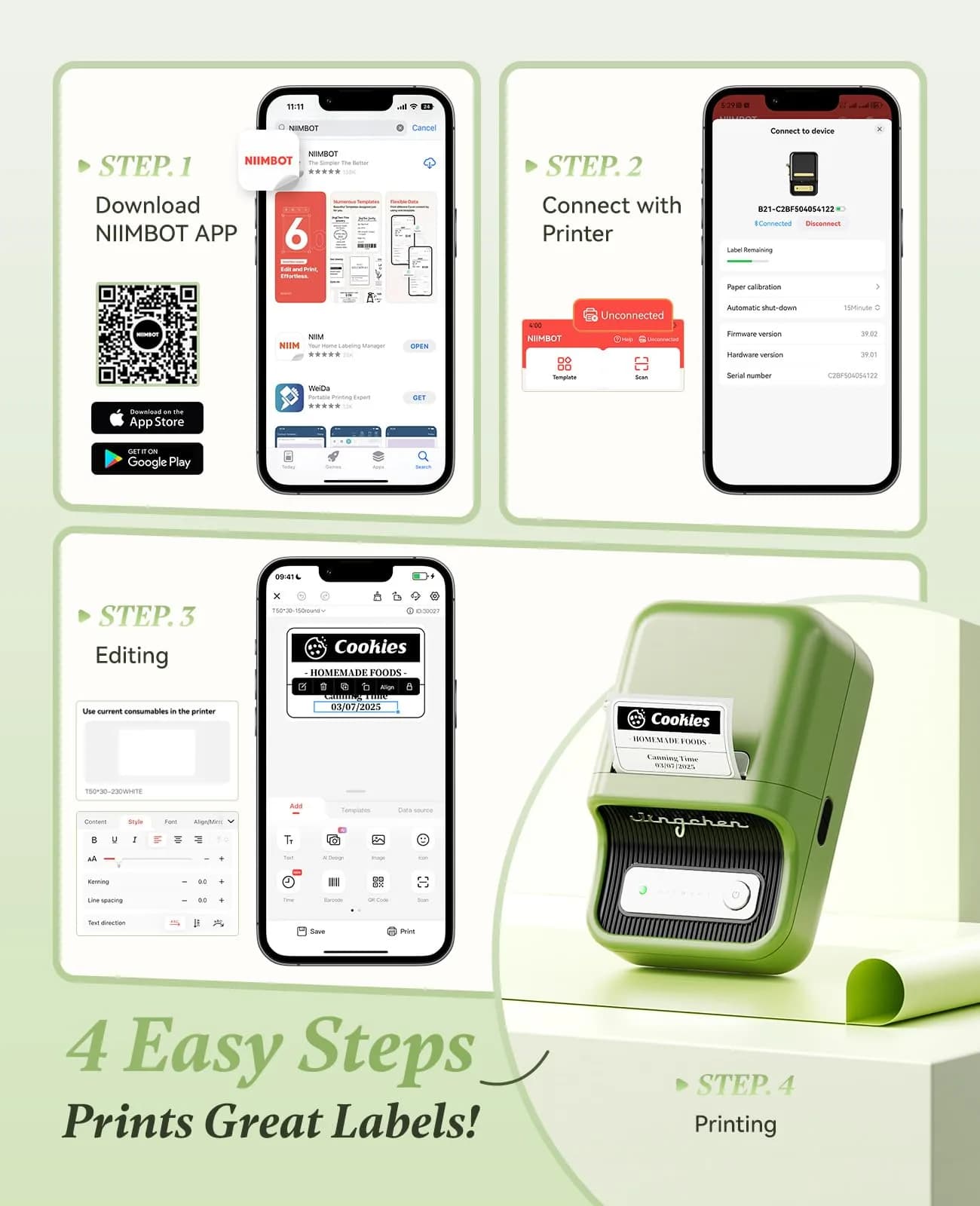 NIIMBOT B21 Thermal Label Maker Printer Green | Portable Bluetooth Connectivity - view 8