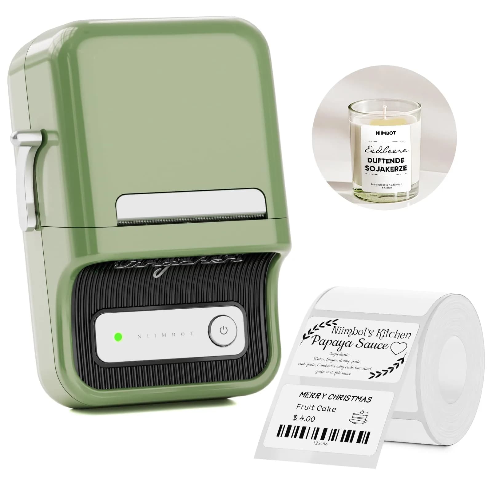NIIMBOT B21 Label Maker Printer with 1 Pack 50x30mm White Labels | Portable Bluetooth iOS Android Compatible — Green