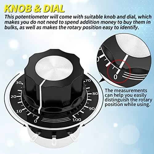 Joinfworld 10K Potentiometer Single Turn Carbon Film Rotary Potentiometer 10K Ohm with A03 Knob & Dial for Inverter Speed Regulation Motor Speed Control thumbnail 4