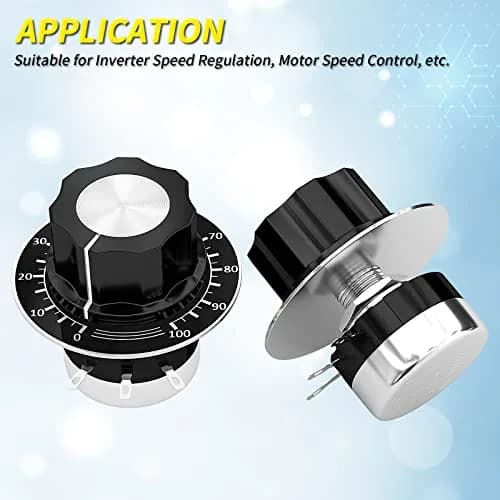 Joinfworld 10K Potentiometer Single Turn Carbon Film Rotary Potentiometer 10K Ohm with A03 Knob & Dial for Inverter Speed Regulation Motor Speed Control thumbnail 6