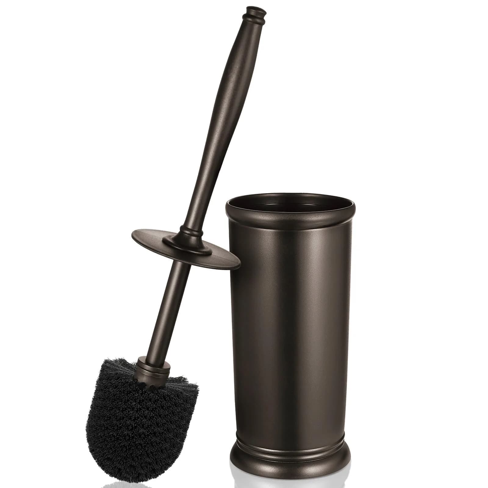 HAMITOR Toilet Bowl Brush Holder Set with Lid & Long Handle | Bronze Bathroom Deep Cleaning Scrubber