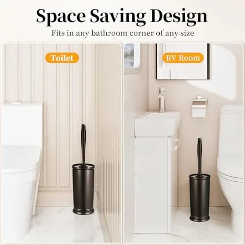 HAMITOR Toilet Bowl Brush Holder Set with Lid & Long Handle | Bronze Bathroom Deep Cleaning Scrubber thumbnail 6
