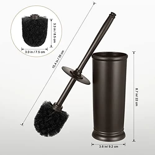 HAMITOR Toilet Bowl Brush Holder Set with Lid & Long Handle | Bronze Bathroom Deep Cleaning Scrubber thumbnail 7